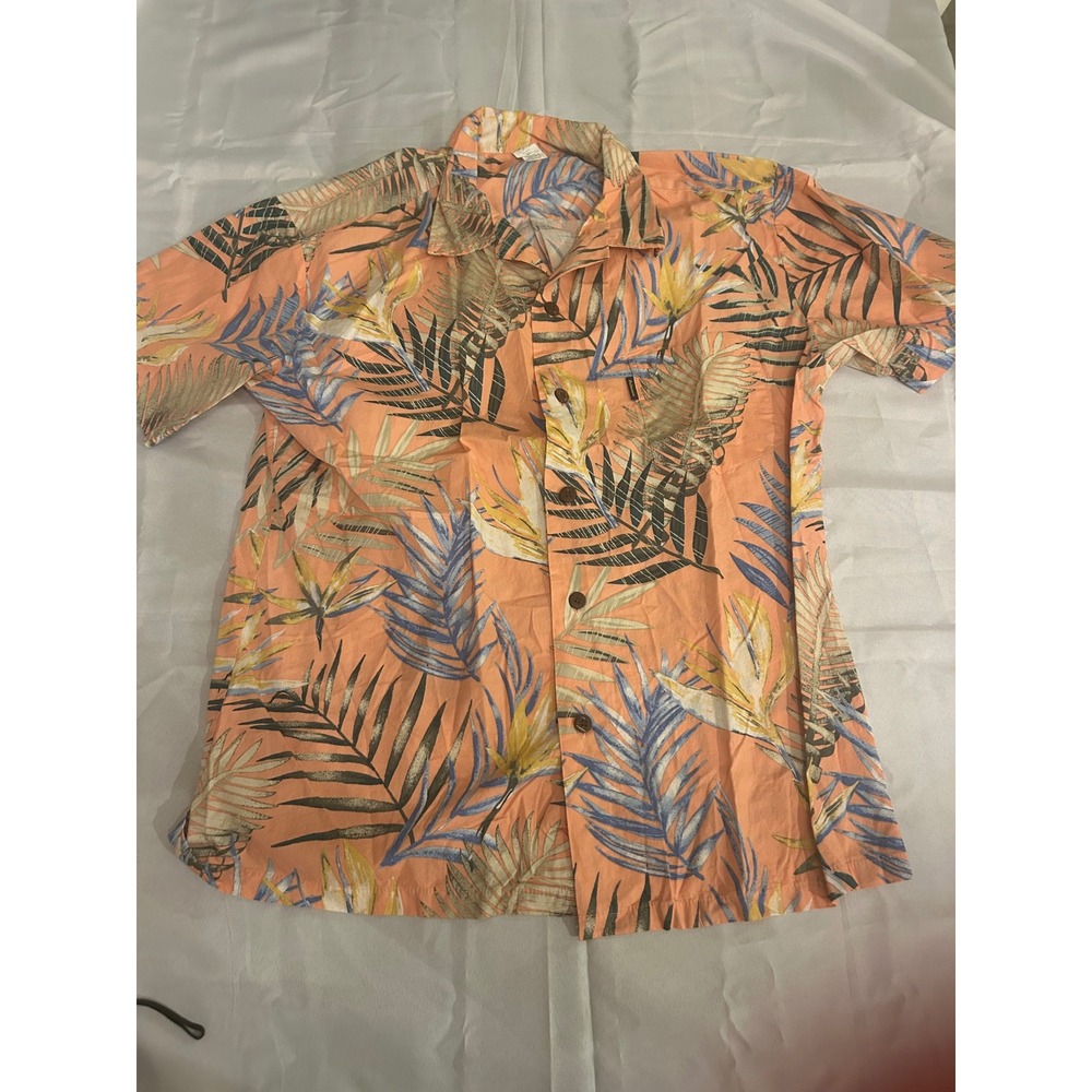 Palmwave Hawaii Button Up Shirt Mens XL Orange Good Tropical Leaf C90-A7872